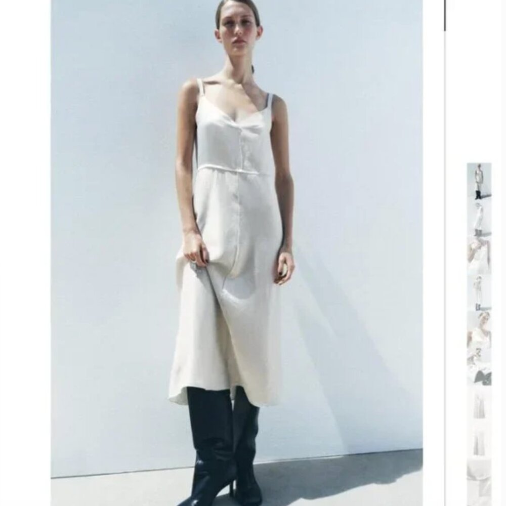 NWT ZARA SATIN EFFECT SLIP DRESS ZW COLLECTION ECRU